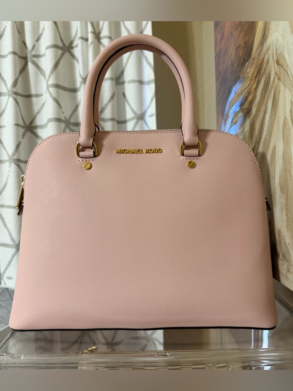 Michael Kors Blush Pink Saffiano Dome Satchel with Gold Hardware